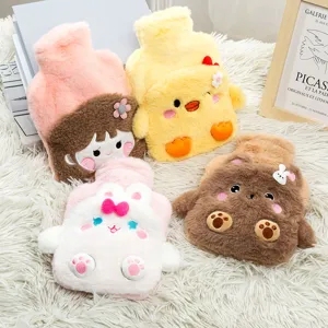 Cute plush hot water bag with removable cover, cartoon animal design warm hand winter gift.