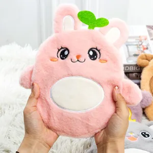 Cute large plush hot water bag with cute rabbit design, soft warm hand warmer cover for winter.