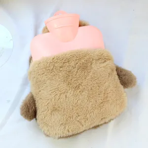 Cute cartoon plush hot water bag with a soft removable cover and durable pink inner bottle.