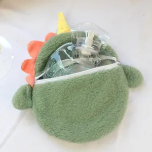 Cute dinosaur plush hot water bottle with clear PVC inner tank, warm hand bag for winter.