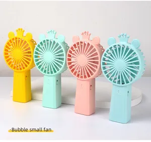 Handheld mini electric fan portable cute cartoon crown bear design colorful summer cooling
