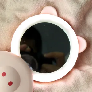 Cute pig LED makeup mirror USB rechargeable hand warmer portable cartoon cosmetic mirror