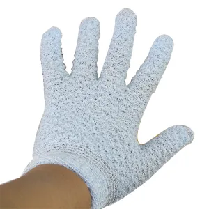 Gant de bain exfoliant jacquard double face bleu clair pour un nettoyage et douche.