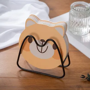 Niedliches Cartoon Bär Untersetzer Set mit schwarzem Metall Halter für Tischdekoration.