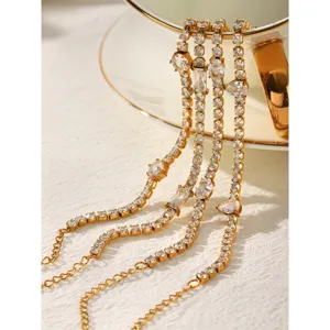 Bracelet de Tennis en Acier Inoxydable Plaqué Or 18K pour Femme Bracelet de Luxe en Zirconia Style Occidental Bijoux Cadeau