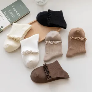 Japanische rüschen damen kurzsocken einfarbig süße stapelsocken frühling sommer mode