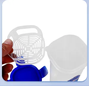 Detailed view of plastic water bottle strainer and leak-proof lid component parts display