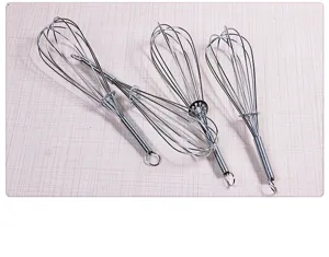 Stainless steel manual spring handle whisk detail view, perfect for kitchen baking and egg mixing.