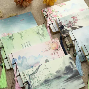 Chinese vintage style notebook set with traditional painting cover and elegant tassels.