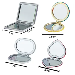 Portemonnee make-up spiegel set met dubbele zijde, compacte metalen opvouwbare cosmetische spiegel.