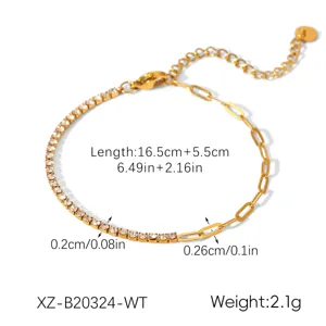 Stainless steel zircon paperclip chain bracelet, elegant gold jewelry for women daily wear.