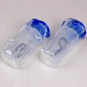 Durable portable plastic travel water bottle with blue lid and hand strap leakproof design