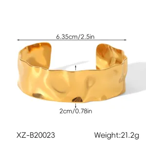 Gold wide cuff bracelet stainless steel open geometric wavy bangle fashion jewelry chic