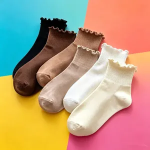 Japanischer JK-Stil Volant Söckchen Für Damen Einfarbig Baumwolle Gerippte Rüschen Socken Süße Lolita Mode Sommer Socken