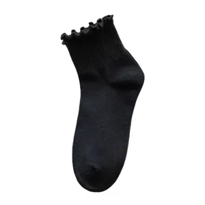 Schwarze Rüschensocken für Damen, süße japanische JK Stil kurze Socken für Frühling Sommer.