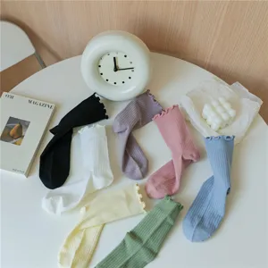 Damen Rüschen Mittelsocken dünne Baumwollsocken süße Spitzenbesatz Sommersocken