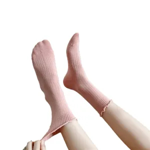 Damen rosa Mittelsocken süße Spitze Rüstenrand Baumwolle atmungsaktiv lässig Alltag