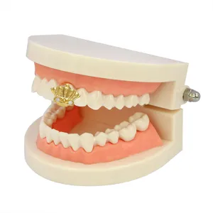 Grillz dentali con corona dorata hip hop dente singolo accessorio moda per festa