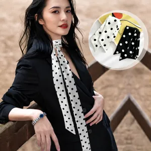 Sciarpa Skinny in Raso a Pois da Donna Nastro Lungo Foulard Moda Fascia per Capelli Accessorio per Borsa Chic