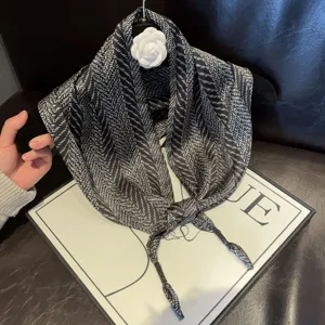 Black and white patterned silk satin triangle scarf chic neckerchief stylish women shawl new