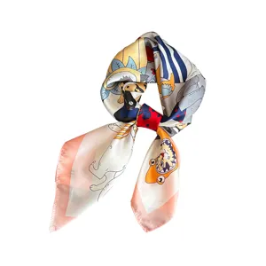 Women silk scarf vintage artistic print square neckerchief stylish designer head wrap