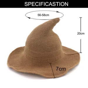 Cappello strega maglia donna inverno caldo slouchy pieghevole marrone taglia 56-58cm chic