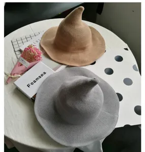 Cappello da strega lavorato a maglia da donna tesa larga cotone traspirante estate