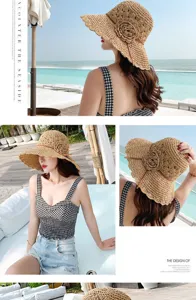 Sommer Strohhut mit zarter Blume und schmalem Riemen, ideal fur den Sonnenschutz am Strand.