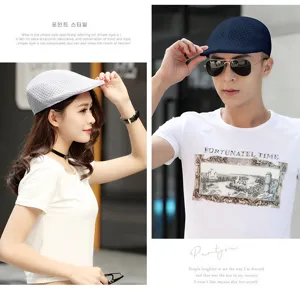 Unisex mesh flat cap breathable summer duckbill beret hat for men and women fashion style