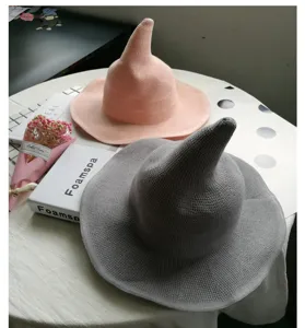 Cappello da strega in maglia, tesa larga, cappello da pescatore a punta casual donna primavera.