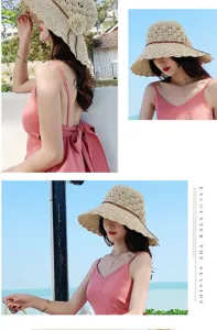 Damen Sommer geflochtene Stroh Sonnenhut mit Blumen Detail Strand Urlaub stilvolle Kopfbedeckung