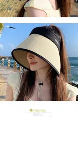 Zomer vrouwen raffia lege top zon hoed opvouwbare brede rand strand UV bescherming vizier.