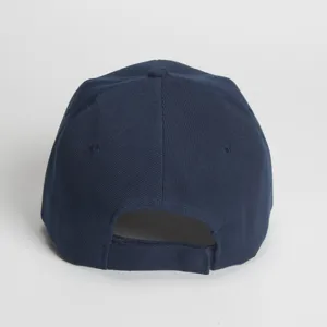 Dunkelblaue Baseballkappe Rückseite, verstellbarer Riemen, atmungsaktive Ösen, Freizeithut.