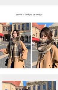 Autumn winter imitation cashmere plaid scarf featuring classic cozy check design warmth.