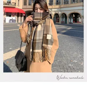 Cozy imitation cashmere plaid scarf for women, classic winter fashion accessory and warm neck wrap.