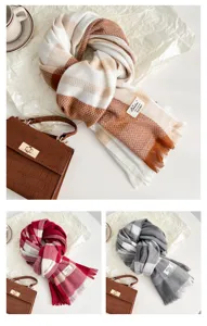 Gemütlicher Winter Karo Fransen Schal, weicher kaschmirartiger warmer Schal für Damen Alltag.
