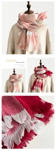 Koreanischer Stil Winter warmer karierter Kunstkaschmir Schal Quasten Schal fuer Damen