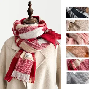 Unisex Winter Warm Imitat Kaschmir Schal Klassisches Karo Muster Quasten Langer Schal Mode Lässiger Halsschal