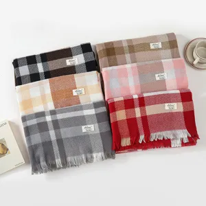 Koreanischer Stil Winter warme Karo Plaid Faux Kaschmir Schal mit Fransen Schal Ansicht