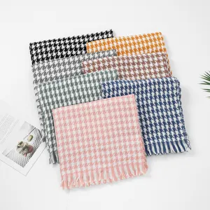 Classic houndstooth imitation cashmere scarf women autumn winter warm tassel shawl cozy
