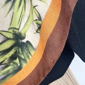 Classic Chinese style bamboo print linen scarf detail shot, elegant autumn winter warm shawl.