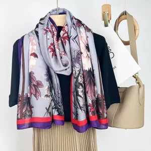 Vintage Chinese style cotton linen floral scarf, elegant bamboo ink print shawl for women autumn winter.