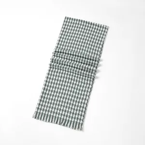 Classic green houndstooth winter scarf for women, warm imitation cashmere shawl with fringe.