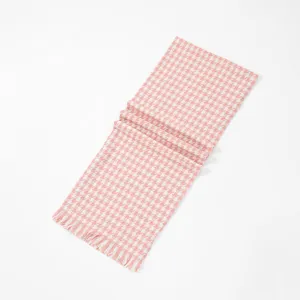 Pink houndstooth imitation cashmere scarf with tassel detail, soft winter warm women shawl.