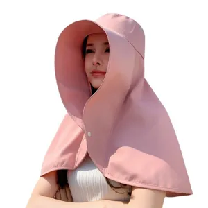 Women summer full face sun protection hat with neck flap oversized cape fishing sun hat