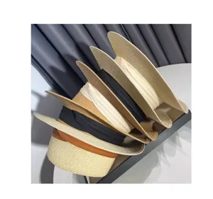 Cappello di paglia donna estate vintage spiaggia cappello da sole intrecciato con nastro