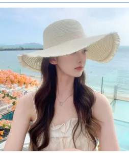 Women summer wide brim straw hat beach sun protection hat stylish outdoor travel sun hat