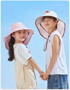 Children wide brim sun hat anti UV bucket hat for boys and girls summer beach outdoor wear