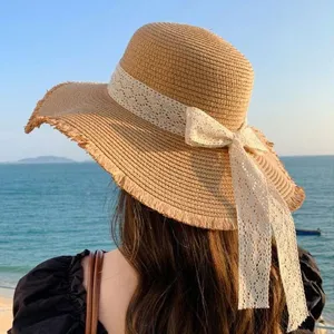 Women's Summer Bowknot Straw Hat Wide Brim Sun Hat Beach Outdoor Anti-UV Travel Vacation Sunshade Hat