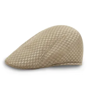 Unisex Mesh Flat Cap Breathable Summer Ivy Beret Solid Color Casual Sun Hat Khaki New